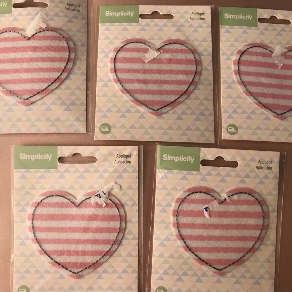 Simplicity Pink Striped Heart Appliqué Patch lot 5 iron on hat purse decorations